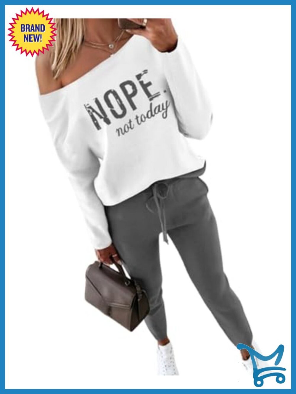 Womens 2 Piece Tracksuit Set Off Shoulder Long Sleeve Top and Jogger Pants